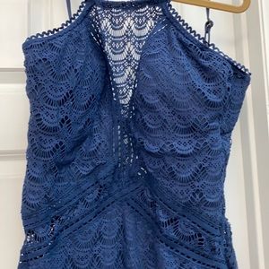 One Piece Swim Suit with Crocheted Cuttouts